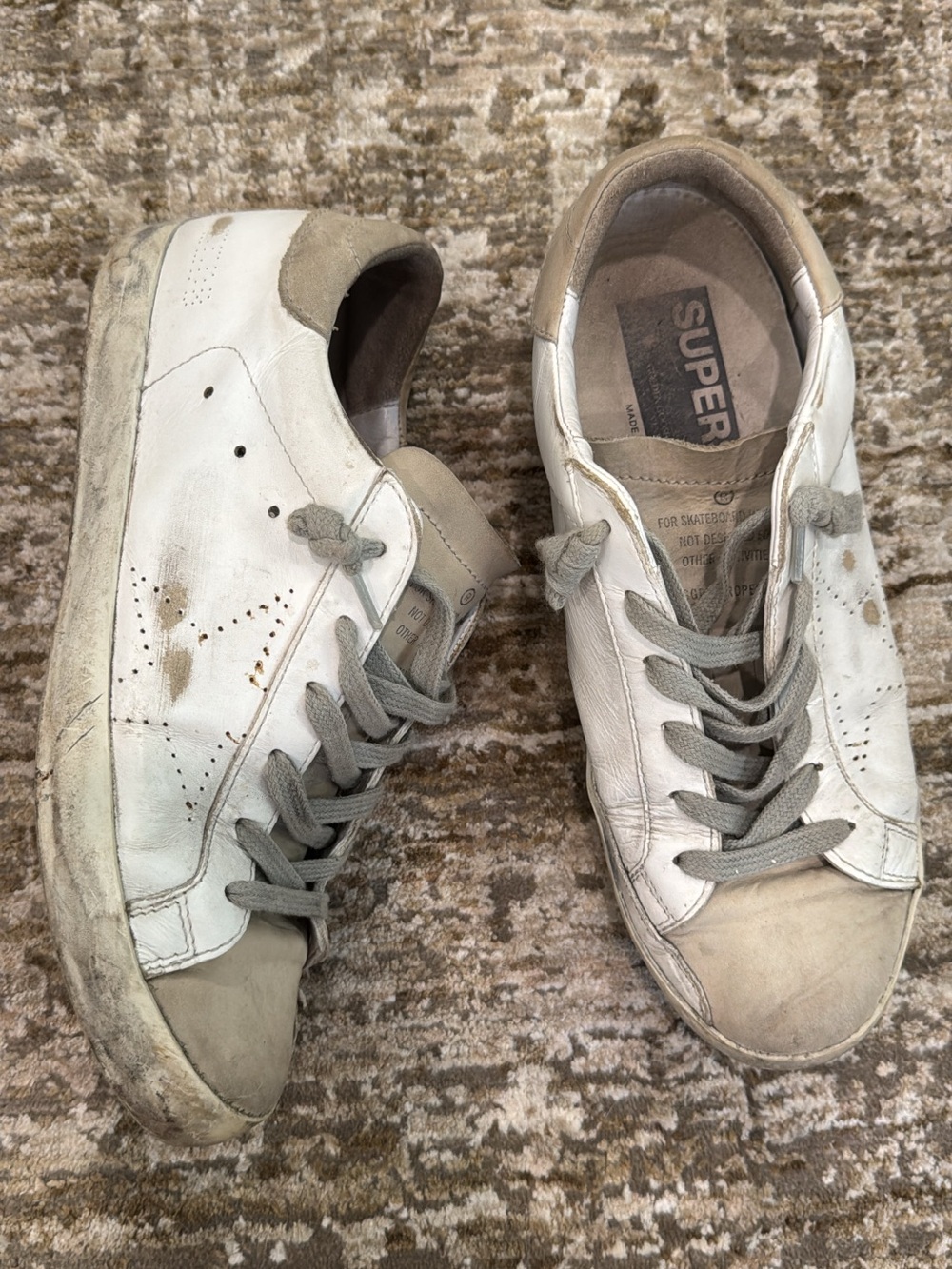Golden Goose White and Beige Low-Top Leather Sneakers